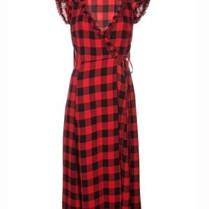 Reformation Red Tartan Wrap Dress Size Small